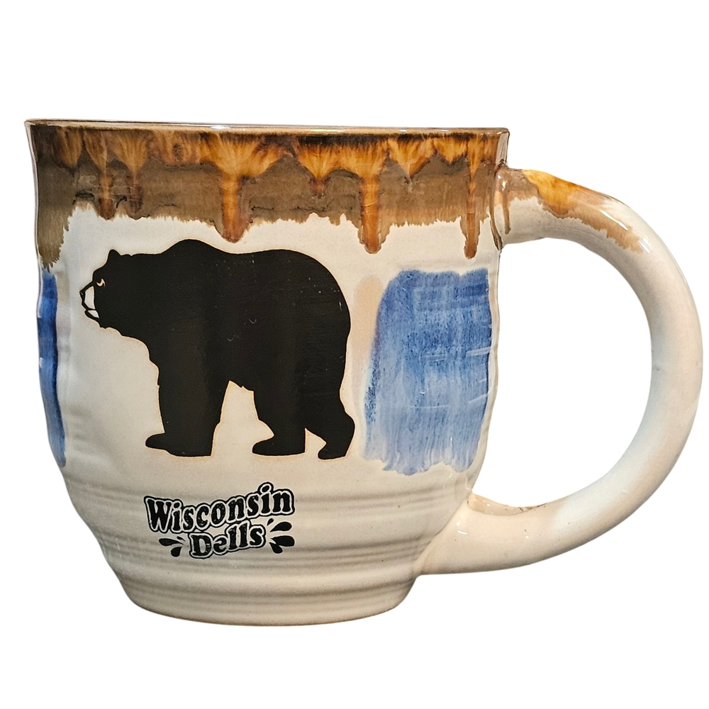 Wisconsin Dells Souvenir Mug 18oz – Handmade Pottery Bear Drip Glaze Rustic NEW
